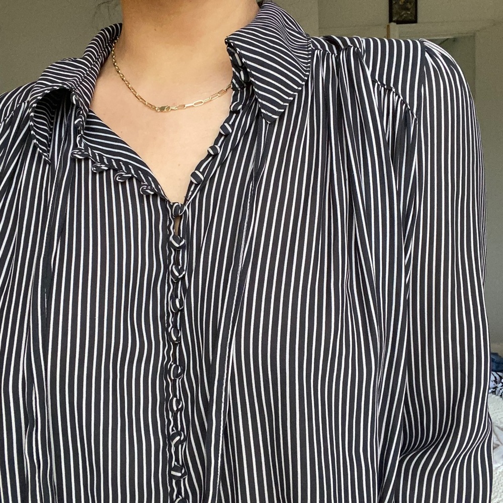 FREE PEOPLE STRIPE FLOWY BUTTON TOP